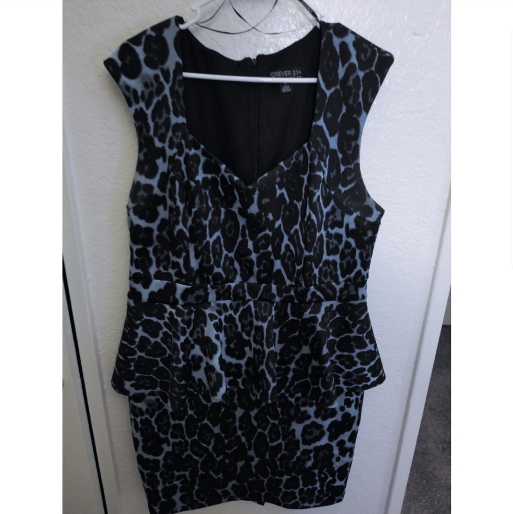 Forever 21 Leopard Blue Bodycon With Ruffle